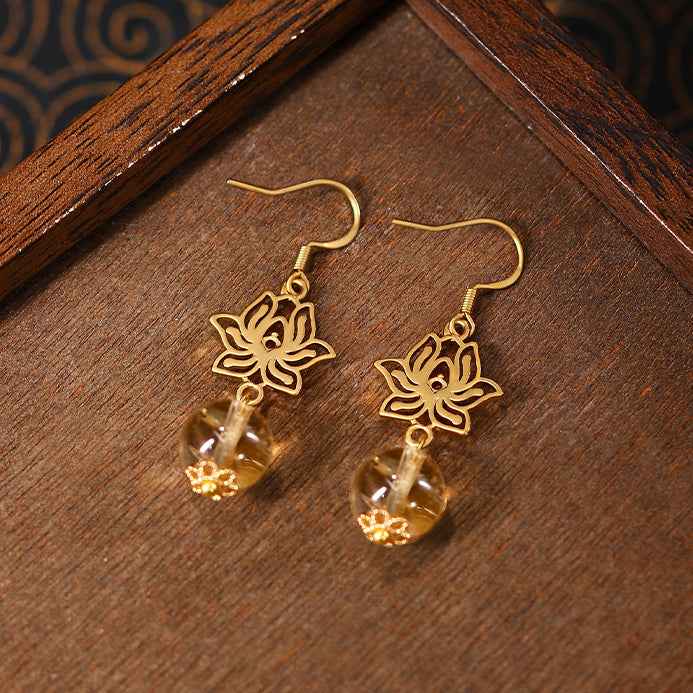 Natural Citrine Earrings Exquisite 925 Silver Needle Chinese Style Earrings - Lunaria