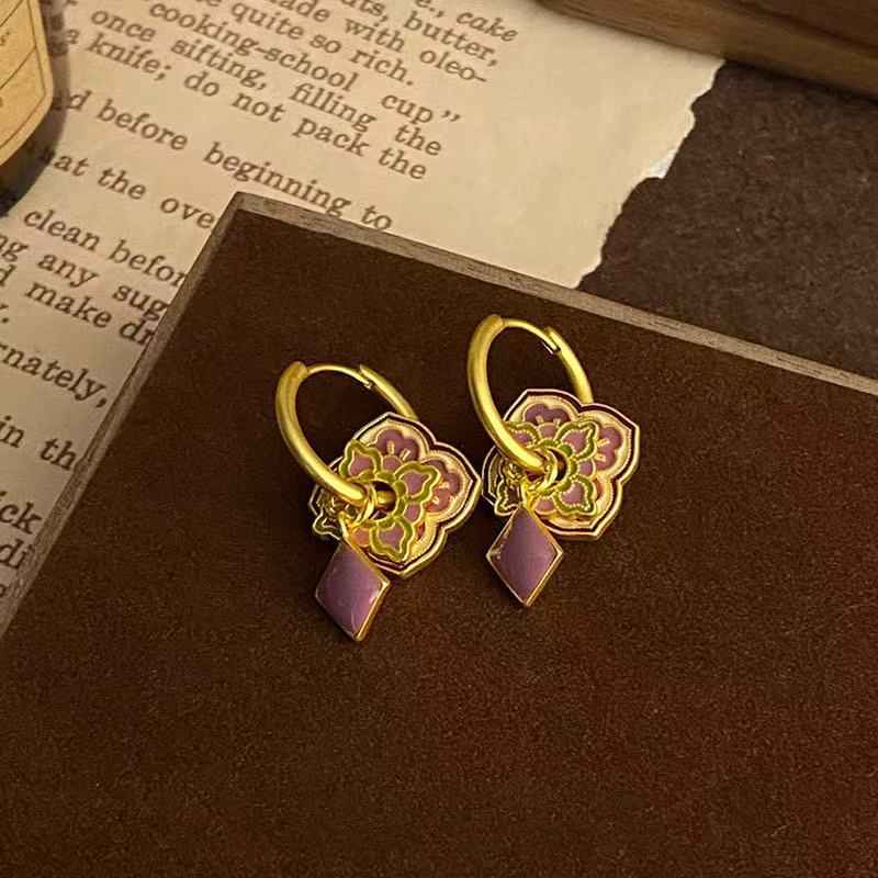 Chinese Style Modern Retro Colored Enamel Flower Ear Clip Earrings - Lunaria