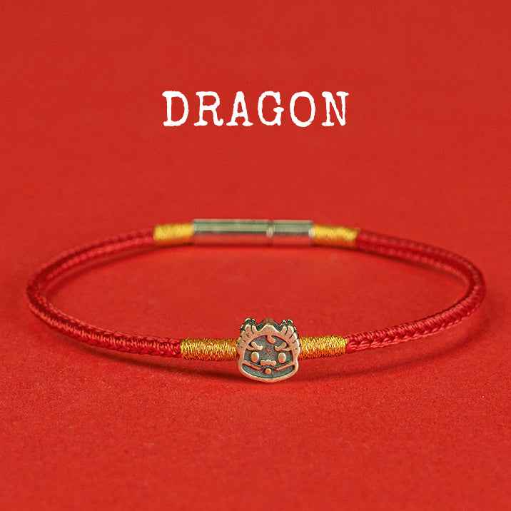 Hand-woven Chinese Zodiac Bracelet 925 Silver Lucky Birth Year Protection Red Rope - Lunaria