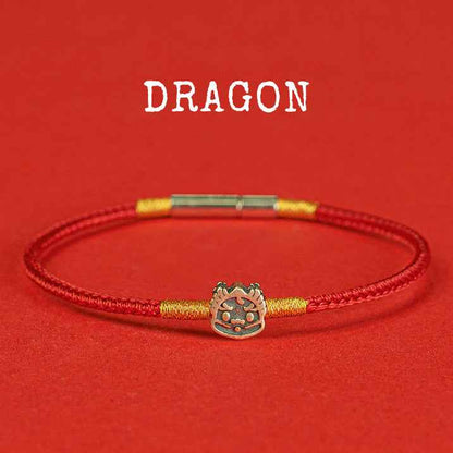 Hand-woven Chinese Zodiac Bracelet 925 Silver Lucky Birth Year Protection Red Rope - Lunaria