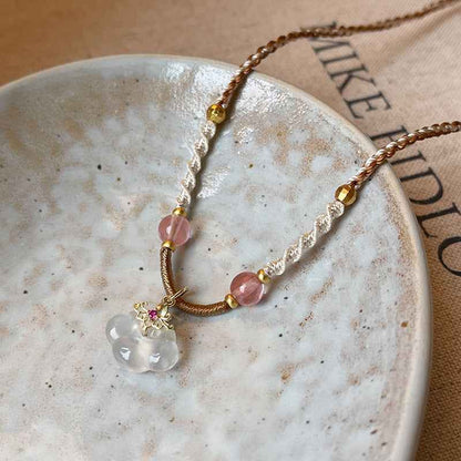 Natural Jade Peace Lock Pendant Necklace Hand-woven Clavicle Chain - Lunaria