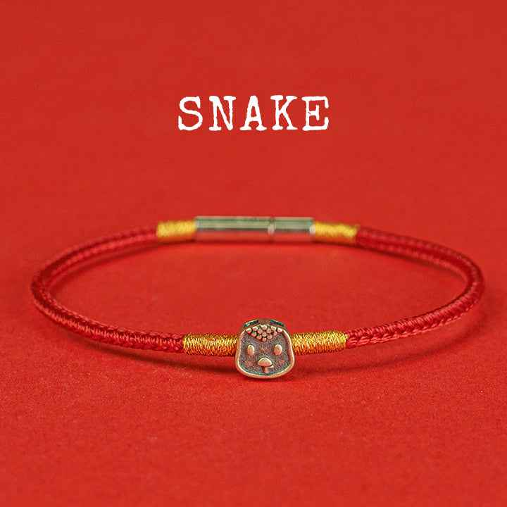Hand-woven Chinese Zodiac Bracelet 925 Silver Lucky Birth Year Protection Red Rope - Lunaria