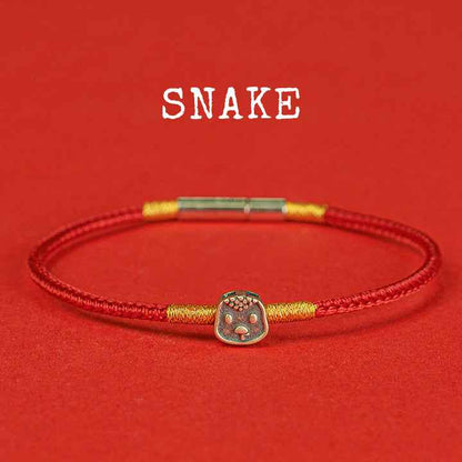 Hand-woven Chinese Zodiac Bracelet 925 Silver Lucky Birth Year Protection Red Rope - Lunaria