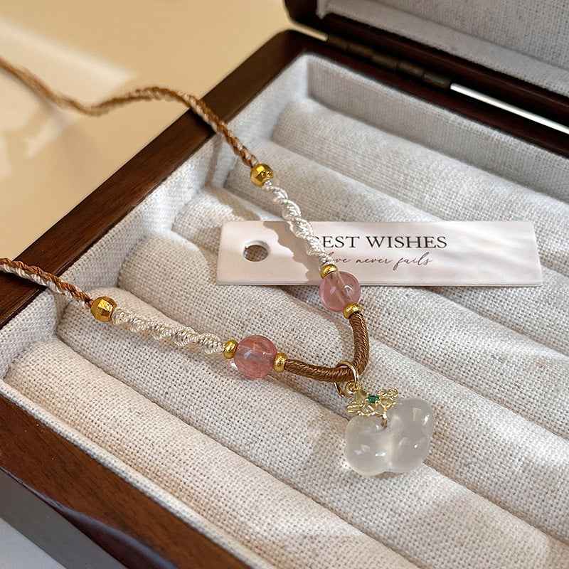 Natural Jade Peace Lock Pendant Necklace Hand-woven Clavicle Chain - Lunaria