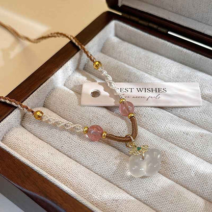 Natural Jade Peace Lock Pendant Necklace Hand-woven Clavicle Chain - Lunaria