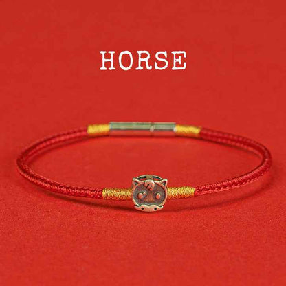 Hand-woven Chinese Zodiac Bracelet 925 Silver Lucky Birth Year Protection Red Rope - Lunaria