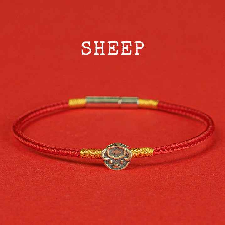 Hand-woven Chinese Zodiac Bracelet 925 Silver Lucky Birth Year Protection Red Rope - Lunaria