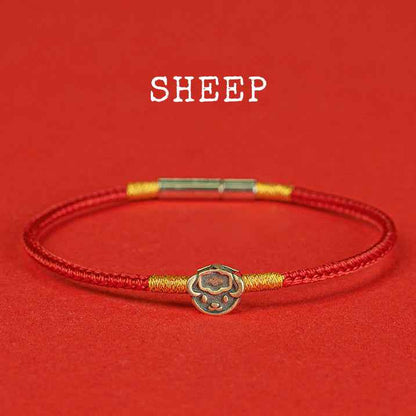 Hand-woven Chinese Zodiac Bracelet 925 Silver Lucky Birth Year Protection Red Rope - Lunaria