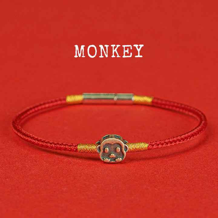 Hand-woven Chinese Zodiac Bracelet 925 Silver Lucky Birth Year Protection Red Rope - Lunaria