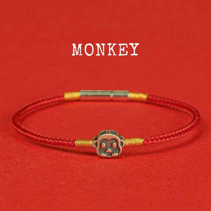 Hand-woven Chinese Zodiac Bracelet 925 Silver Lucky Birth Year Protection Red Rope - Lunaria