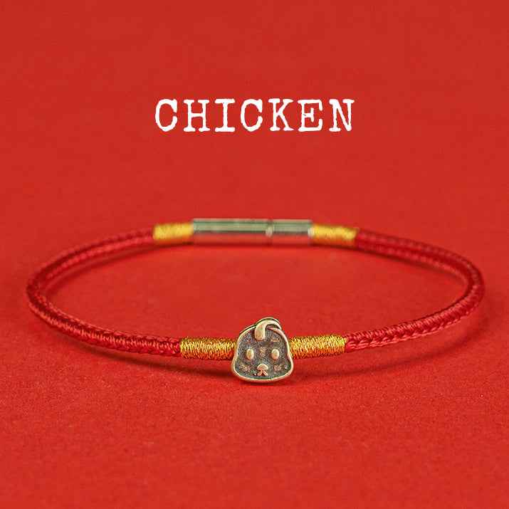 Hand-woven Chinese Zodiac Bracelet 925 Silver Lucky Birth Year Protection Red Rope - Lunaria