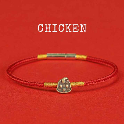 Hand-woven Chinese Zodiac Bracelet 925 Silver Lucky Birth Year Protection Red Rope - Lunaria