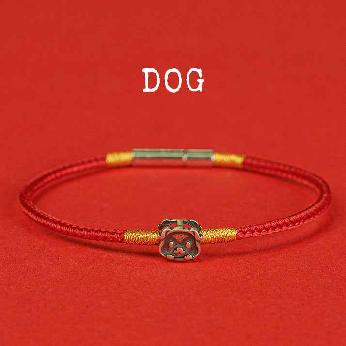 Hand-woven Chinese Zodiac Bracelet 925 Silver Lucky Birth Year Protection Red Rope - Lunaria