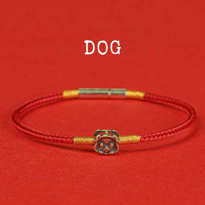 Hand-woven Chinese Zodiac Bracelet 925 Silver Lucky Birth Year Protection Red Rope - Lunaria