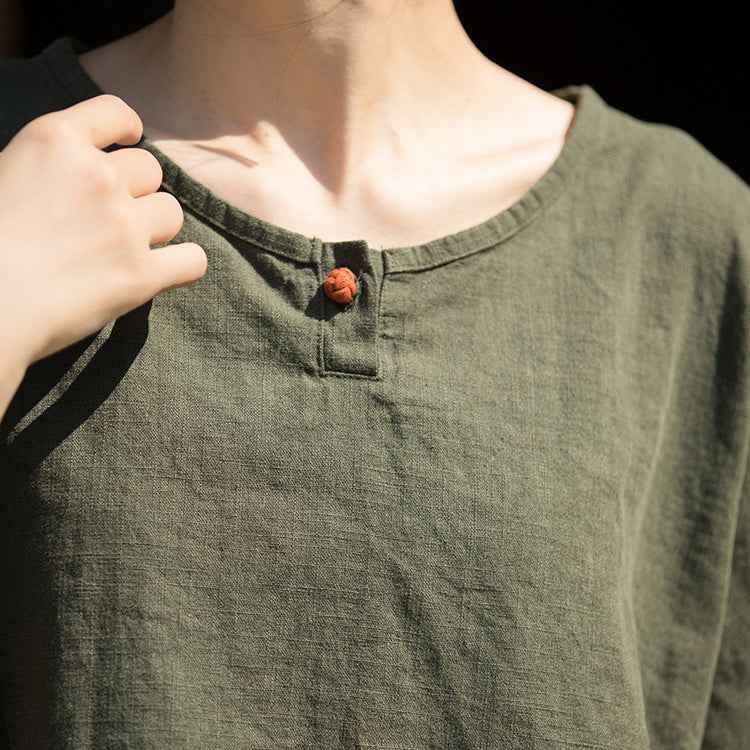 Causal Half Sleeve Ramie Linen Cotton T-shirt Tee Women Top
