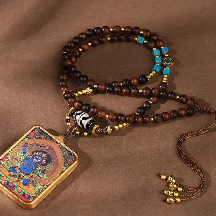 Tibetan Dzi Bead Necklace Thangka Pendant Zakiram Necklace - Lunaria