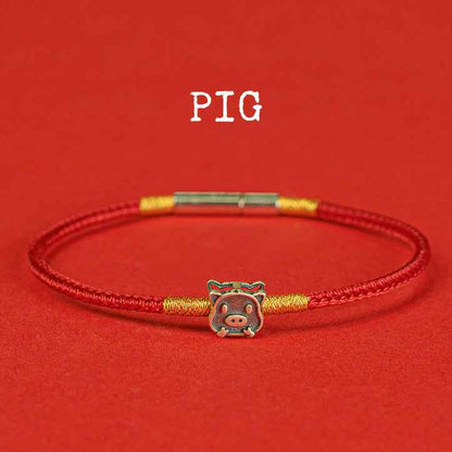 Hand-woven Chinese Zodiac Bracelet 925 Silver Lucky Birth Year Protection Red Rope - Lunaria