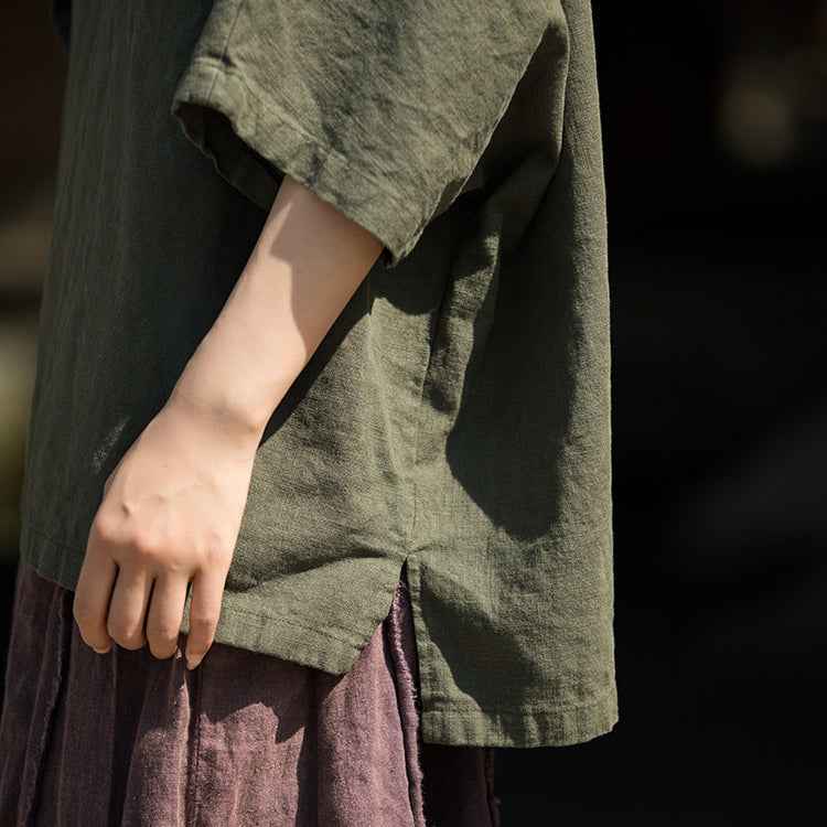 Causal Half Sleeve Ramie Linen Cotton T-shirt Tee Women Top