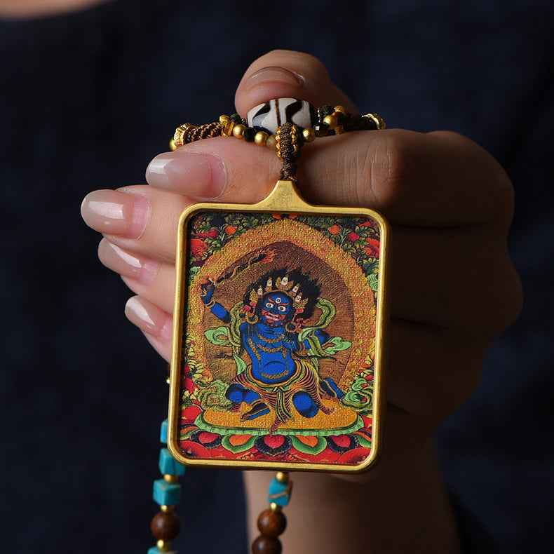 Tibetan Dzi Bead Necklace Thangka Pendant Zakiram Necklace - Lunaria