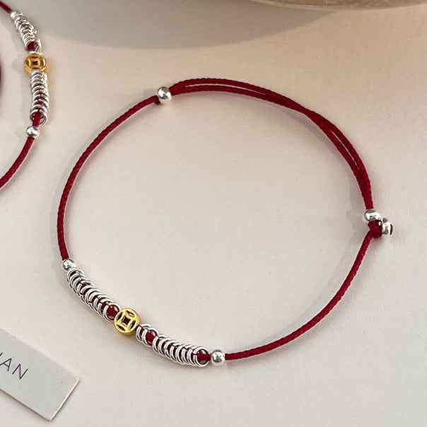 Copper Coin Silver beads red string bracelet protection bracelet - Lunaria