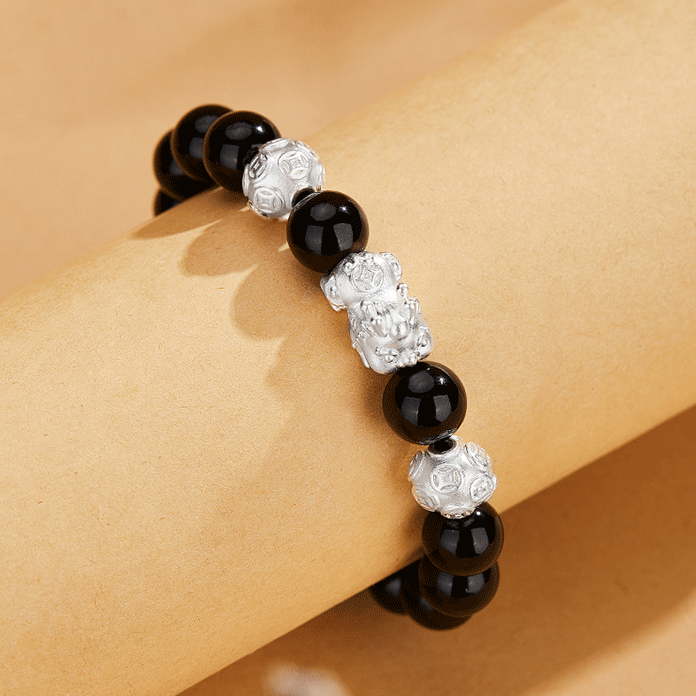 Silver Pixiu Obsidian Bracelet Cat's Eye Stone Couple Bracelet Valentine's Day Gift - Lunaria