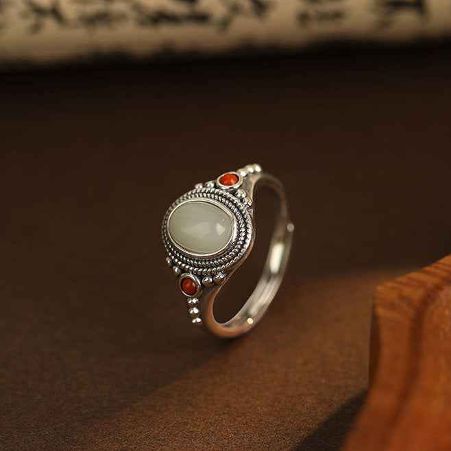 Tibetan Ring 925 Sterling Silver South Red Agate Vintage Jewelry - Lunaria