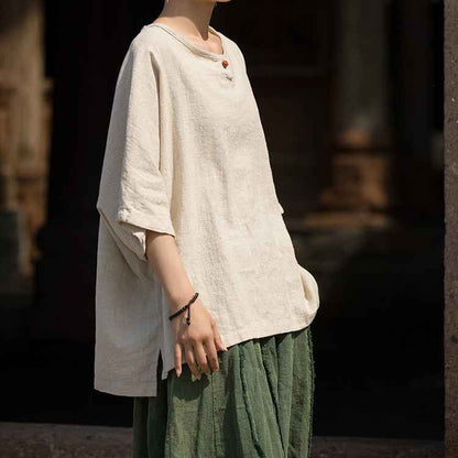 Causal Half Sleeve Ramie Linen Cotton T-shirt Tee Women Top
