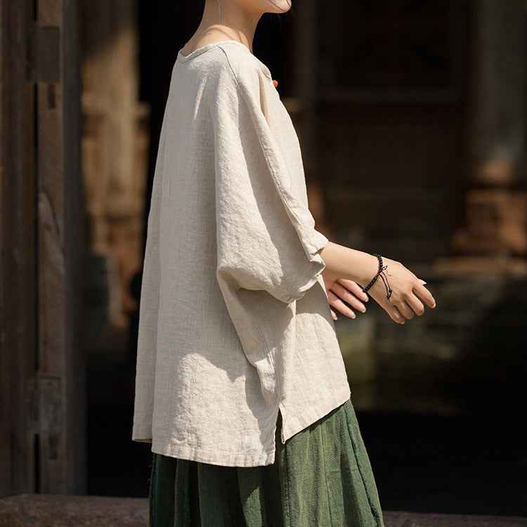 Causal Half Sleeve Ramie Linen Cotton T-shirt Tee Women Top