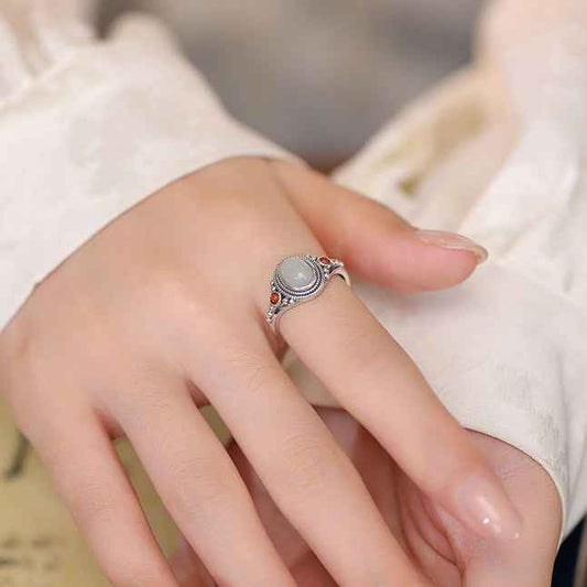 Tibetan Ring 925 Sterling Silver South Red Agate Vintage Jewelry - Lunaria