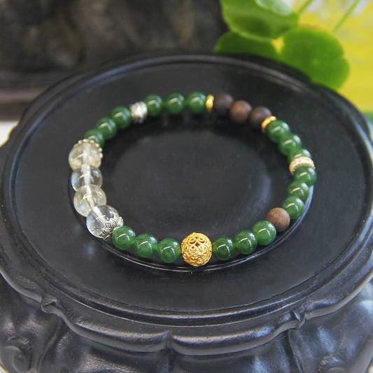 Green Gem Bracelet Vintage Luxury Agarwood Bracelet Meditation Buddha Stone
