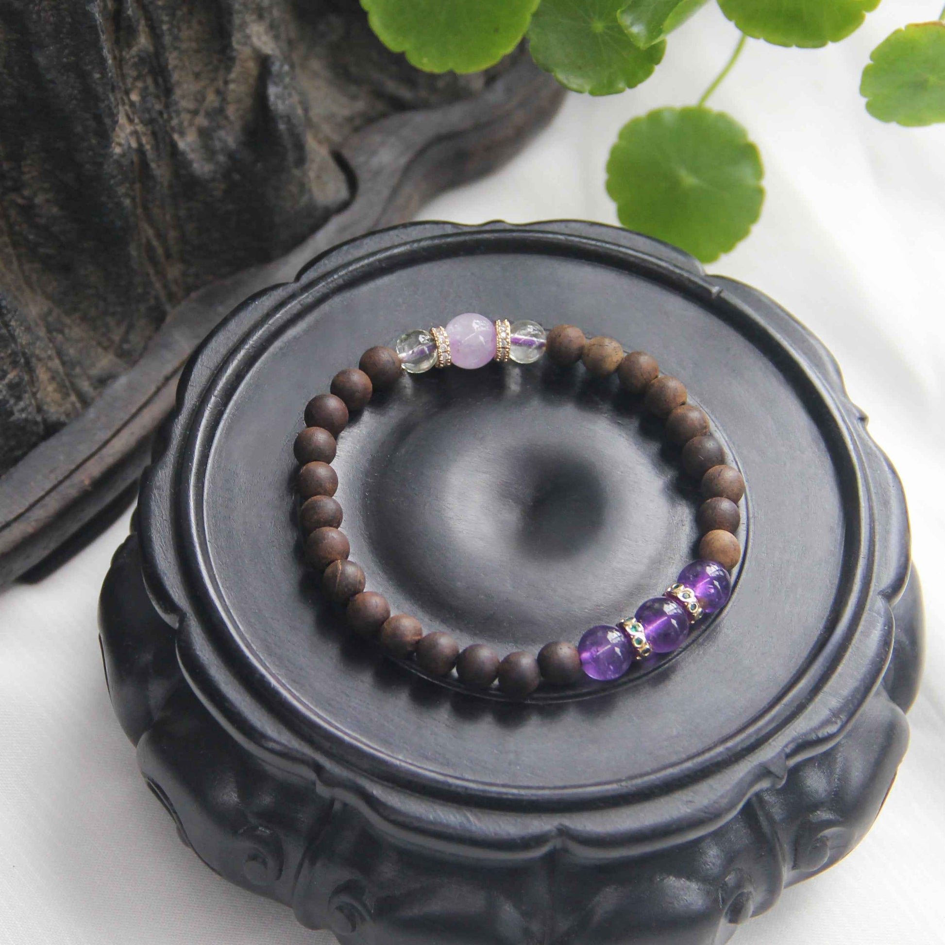 Purple Crystal Agarwood Bracelet Elegant Buddha Style Stone - Lunaria