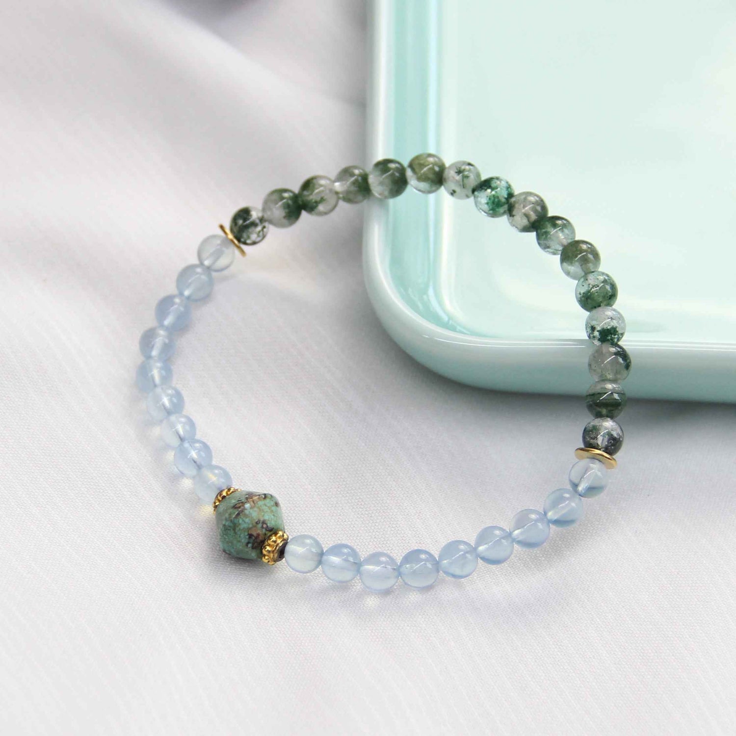 Natural Turquoise Aquamarine Green Ghost Crystal Gemstone Bracelet - Lunaria