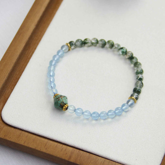 Natural Turquoise Aquamarine Green Ghost Crystal Gemstone Bracelet - Lunaria