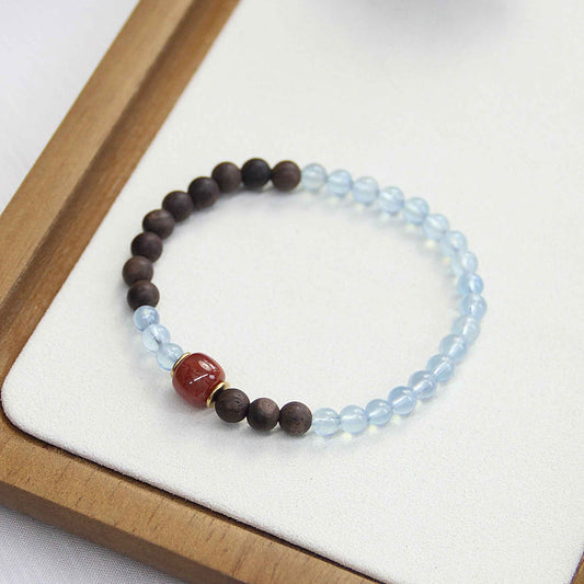New Chinese style natural South Red Stone Aquamarine Agarwood Bracelet - Lunaria