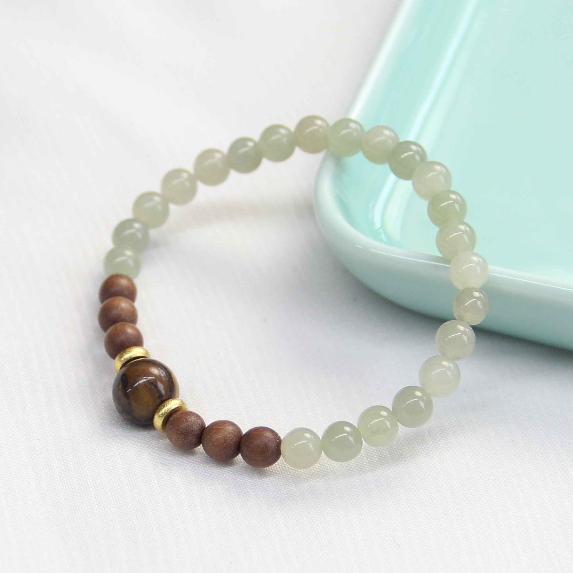 Natural Jade Tiger Eye Agate Sandalwood Bracelet - Lunaria