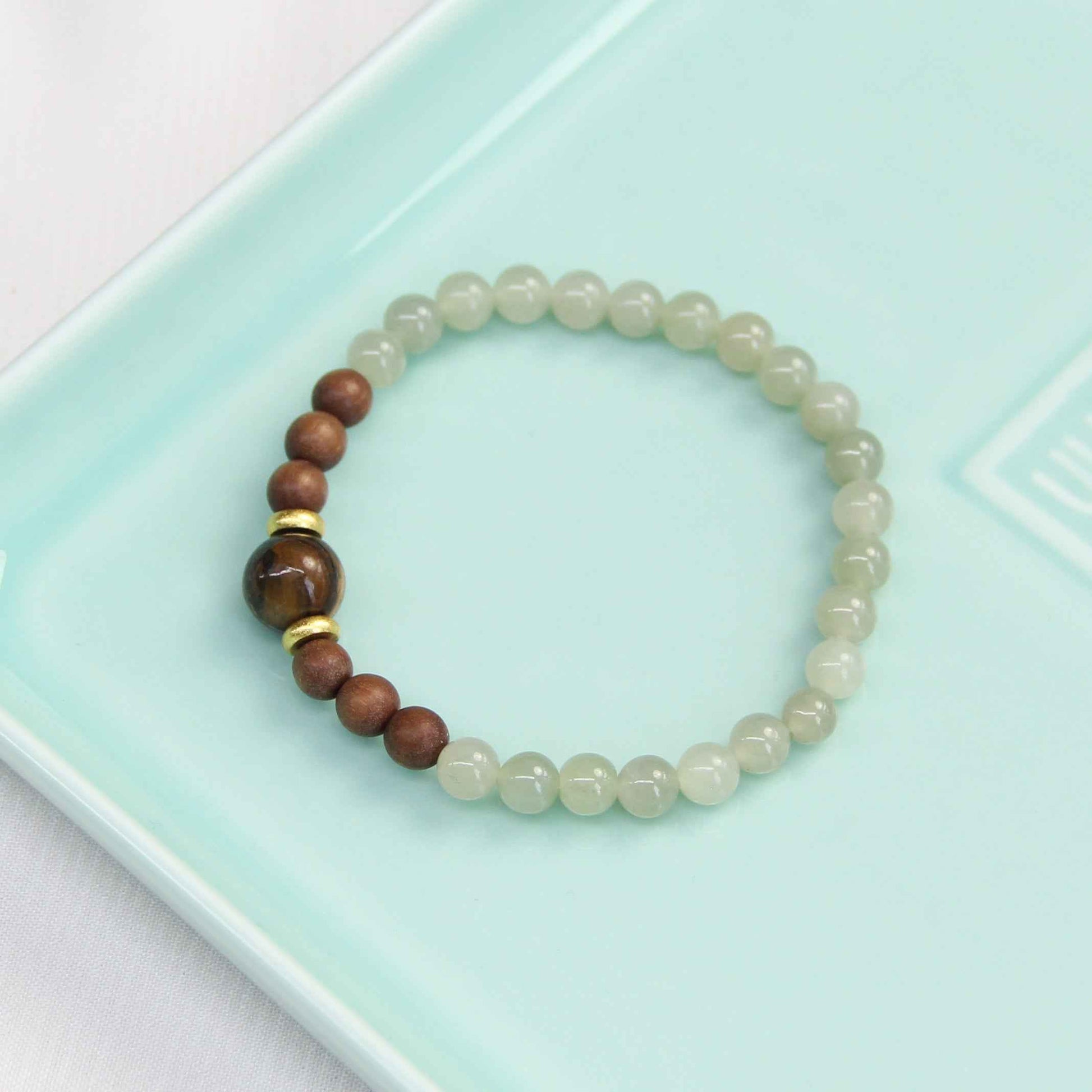 Natural Jade Tiger Eye Agate Sandalwood Bracelet - Lunaria