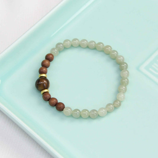 Natural Jade Tiger Eye Agate Sandalwood Bracelet - Lunaria