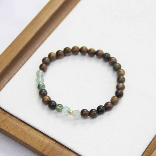 Natural Green Ghost Crystal Green Sandalwood Bracelet New Chinese Style - Lunaria
