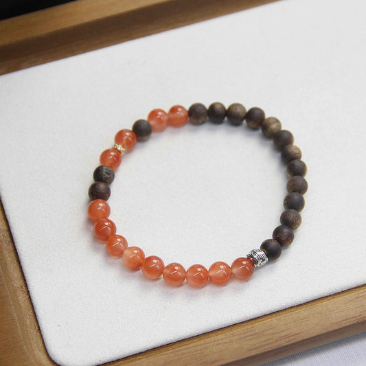 New Chinese Style Natural South Red Stone Agarwood Bracelet - Lunaria