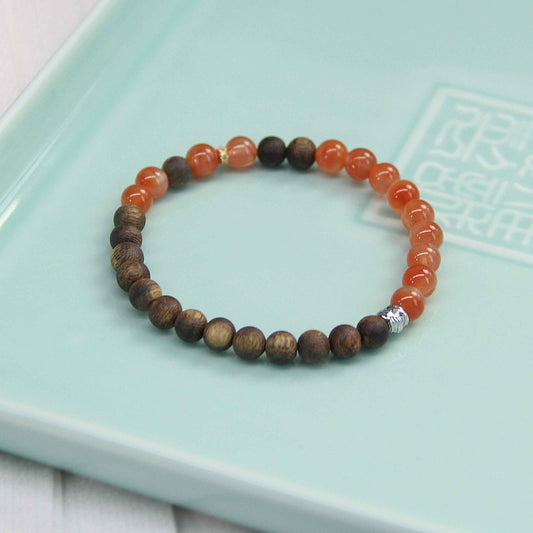 New Chinese Style Natural South Red Stone Agarwood Bracelet - Lunaria