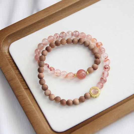 New Chinese Style Luxury Grapefruit Crystal Sandalwood Bracelet - Lunaria