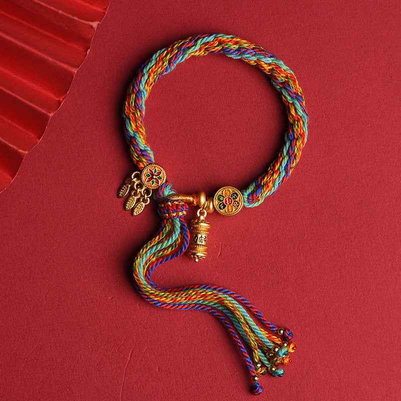 Tibetan Om Mani Padme Hum Dreamcatcher Luck Reincarnation Knot String Bracelet - Lunaria