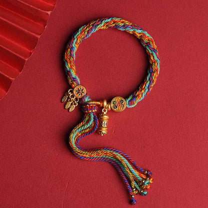 Tibetan Om Mani Padme Hum Dreamcatcher Luck Reincarnation Knot String Bracelet - Lunaria