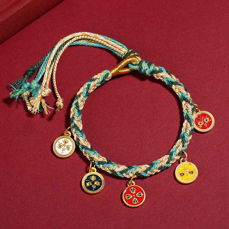Tibetan Five God of Wealth Bracelet Zhajiram Thangka Hand-woven Rope - Lunaria