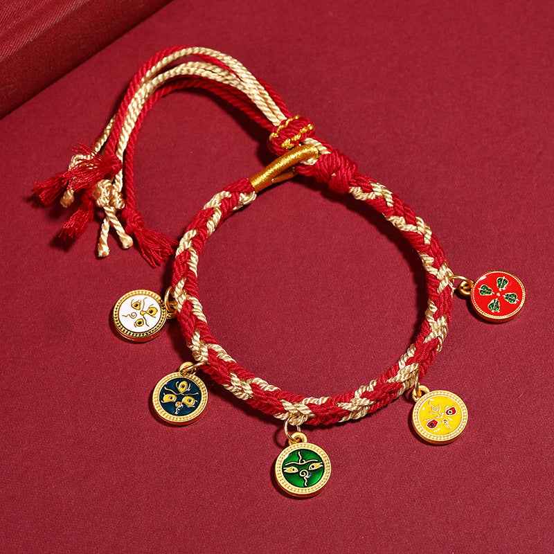 Tibetan Five God of Wealth Bracelet Zhajiram Thangka Hand-woven Rope - Lunaria