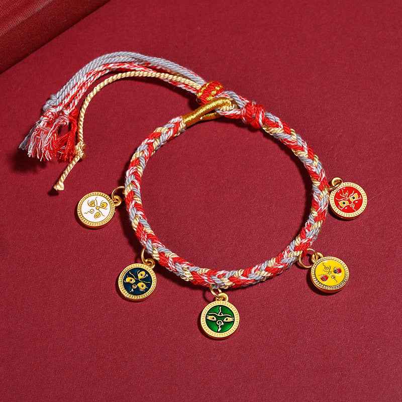 Tibetan Five God of Wealth Bracelet Zhajiram Thangka Hand-woven Rope - Lunaria