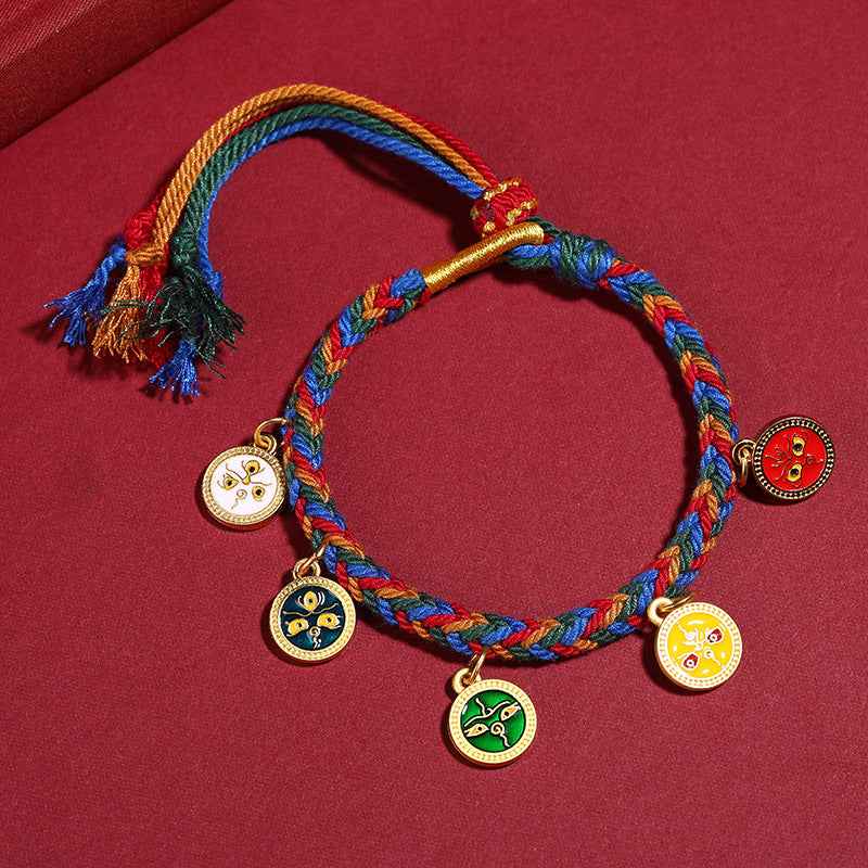 Tibetan Five God of Wealth Bracelet Zhajiram Thangka Hand-woven Rope - Lunaria